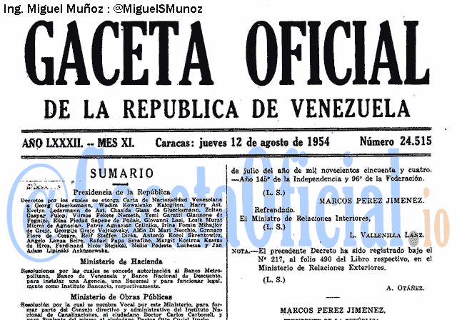 Gaceta Oficial 24515 del 12 Agosto 1954