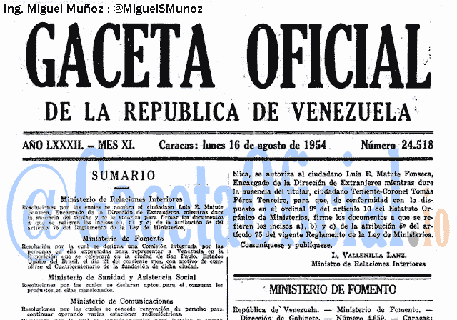 Gaceta Oficial 24518 del 16 Agosto 1954