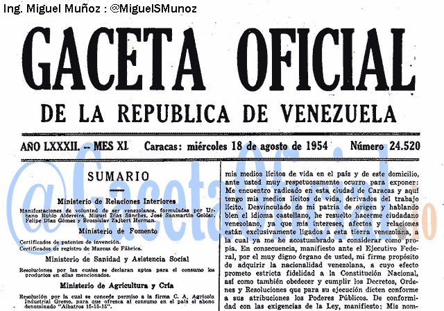 Gaceta Oficial 24520 del 18 Agosto 1954