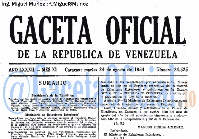 Gaceta Oficial 24525 del 24 Agosto 1954