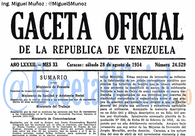 Gaceta Oficial 24529 del 28 Agosto 1954