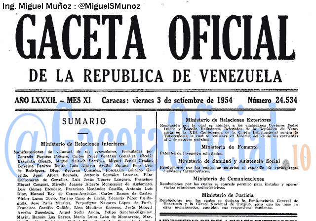Gaceta Oficial 24534 del 3 Septiembre 1954