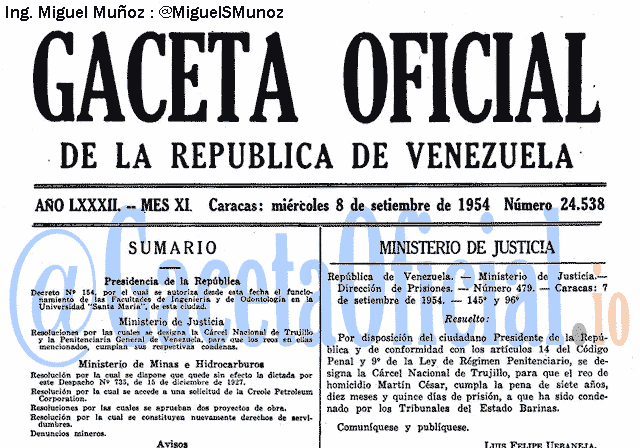 Gaceta Oficial 24538 del 8 Septiembre 1954