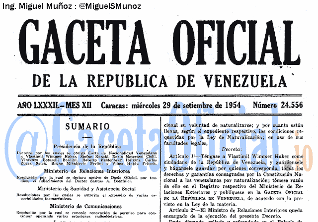 Gaceta Oficial 24556 del 29 Septiembre 1954