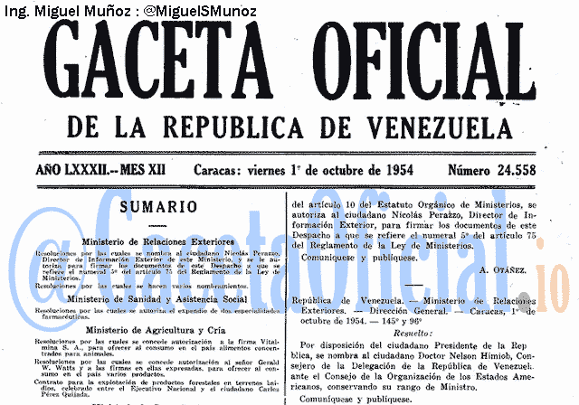 Gaceta Oficial 24558 del 1 Octubre 1954