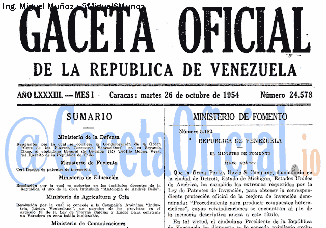 Gaceta Oficial 24578 del 26 Octubre 1954