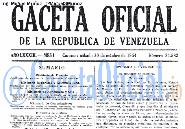 Gaceta Oficial 24582 del 30 Octubre 1954