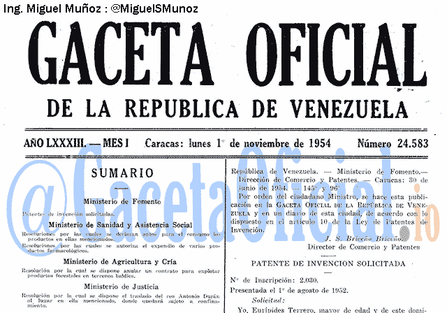 Gaceta Oficial 24583 del 1 Noviembre 1954