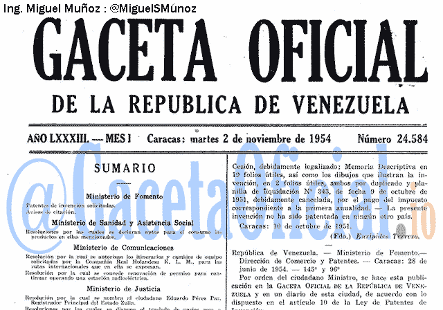 Gaceta Oficial 24584 del 2 Noviembre 1954