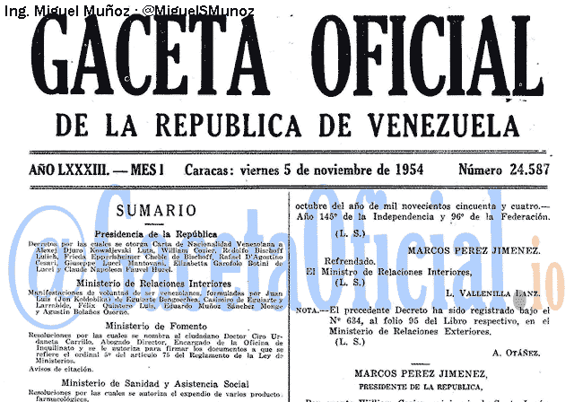 Gaceta Oficial 24587 del 5 Noviembre 1954