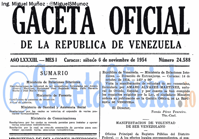 Gaceta Oficial 24588 del 6 Noviembre 1954