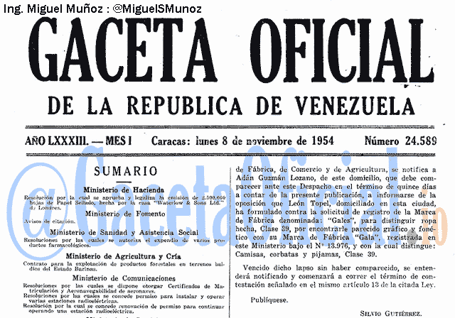 Gaceta Oficial 24589 del 8 Noviembre 1954