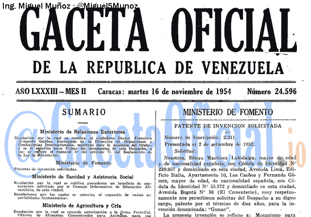 Gaceta Oficial 24596 del 16 Noviembre 1954