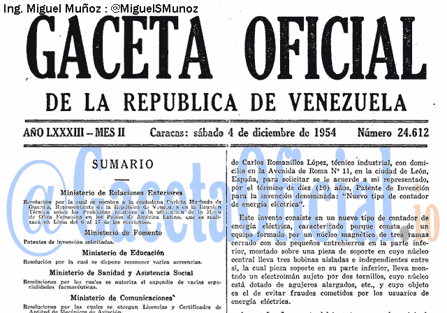 Gaceta Oficial 24612 del 4 Diciembre 1954