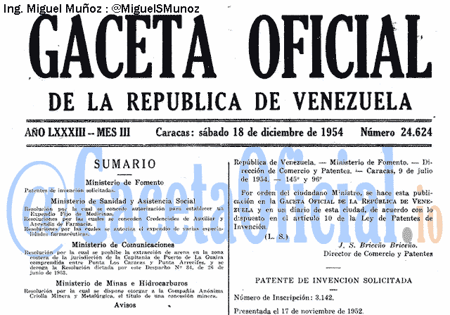 Gaceta Oficial 24624 del 18 Diciembre 1954