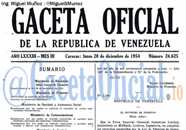 Gaceta Oficial 24625 del 20 Diciembre 1954