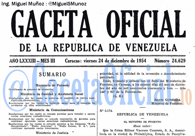 Gaceta Oficial 24629 del 24 Diciembre 1954