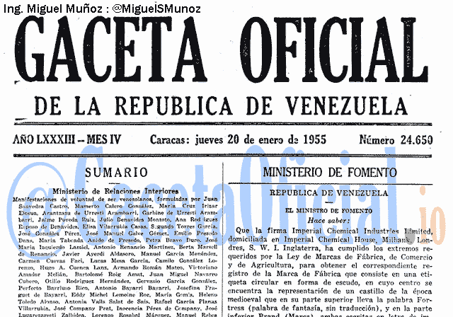 Gaceta Oficial 24650 del 20 Enero 1955