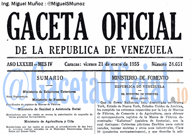 Gaceta Oficial 24651 del 21 Enero 1955