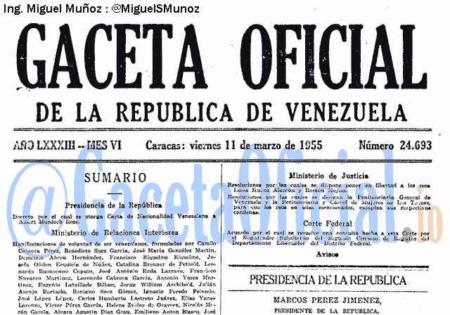 Gaceta Oficial 24693 del 11 Marzo 1955