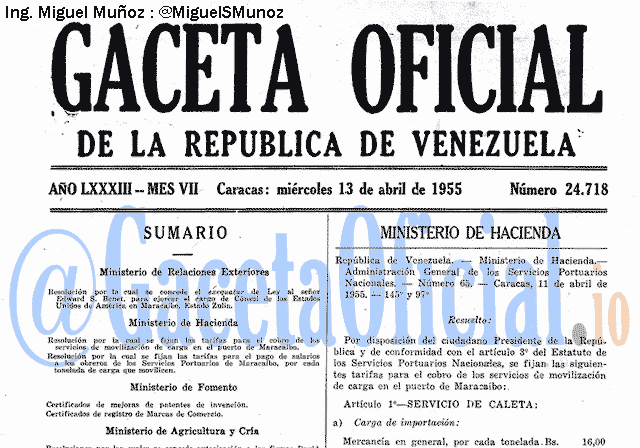 Gaceta Oficial 24718 del 13 Abril 1955