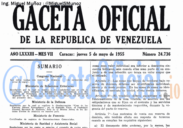 Gaceta Oficial 24736 del 5 Mayo 1955