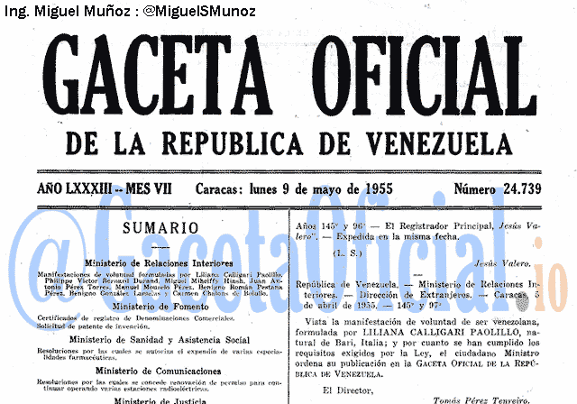 Gaceta Oficial 24739 del 9 Mayo 1955