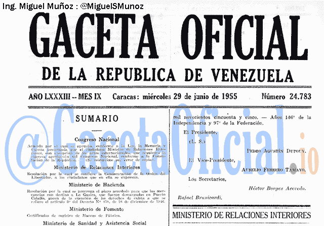 Gaceta Oficial 24783 del 29 Junio 1955