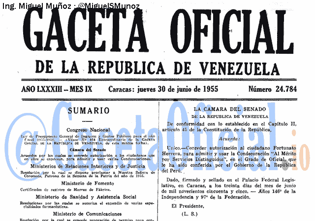 Gaceta Oficial 24784 del 30 Junio 1955