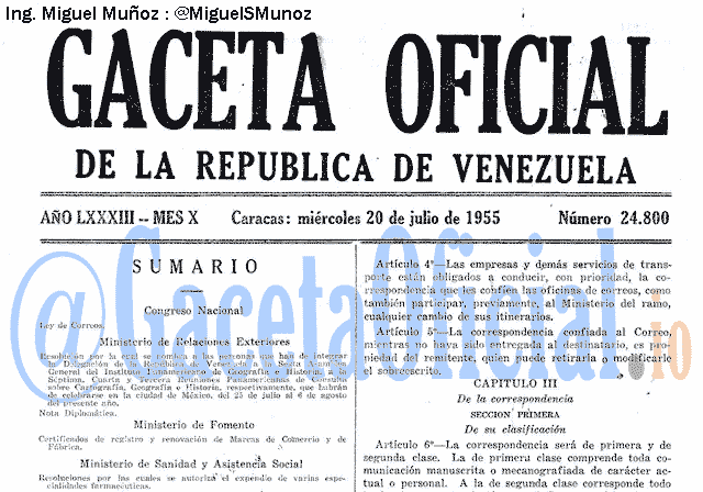 Gaceta Oficial 24800 del 20 Julio 1955