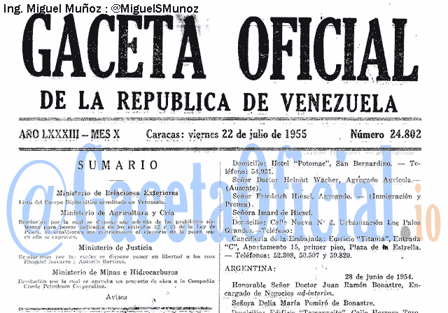 Gaceta Oficial 24802 del 22 Julio 1955