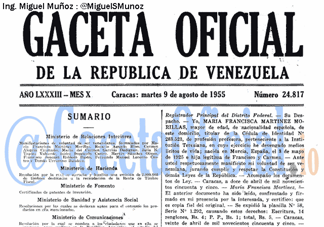 Gaceta Oficial 24817 del 9 Agosto 1955