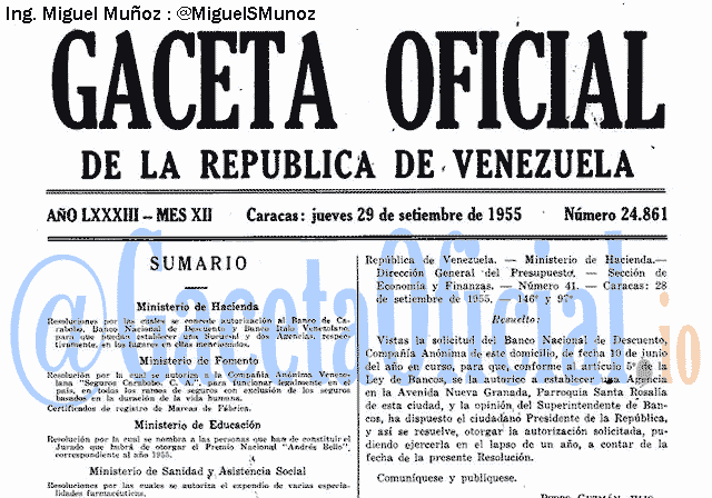 Gaceta Oficial 24861 del 29 Septiembre 1955