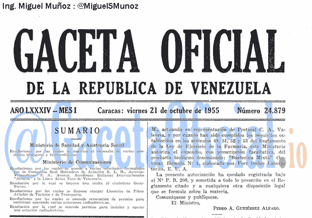 Gaceta Oficial 24879 del 21 Octubre 1955
