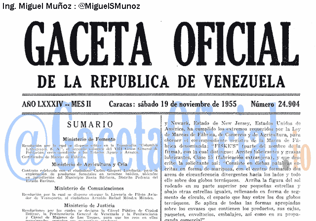 Gaceta Oficial 24904 del 19 Noviembre 1955