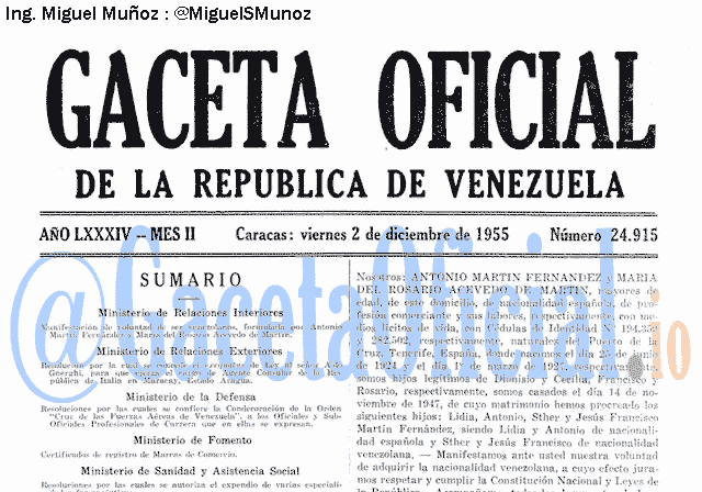 Gaceta Oficial 24915 del 2 Diciembre 1955