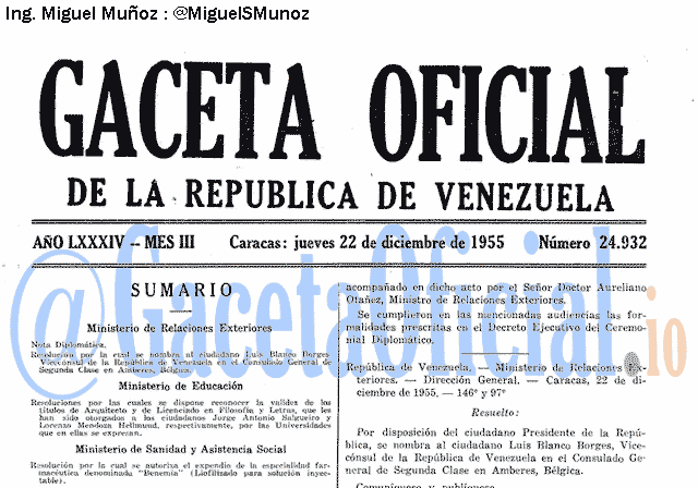 Gaceta Oficial 24932 del 22 Diciembre 1955