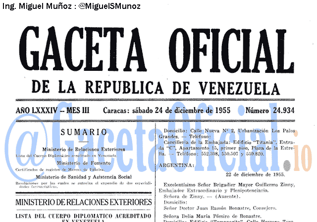 Gaceta Oficial 24934 del 24 Diciembre 1955