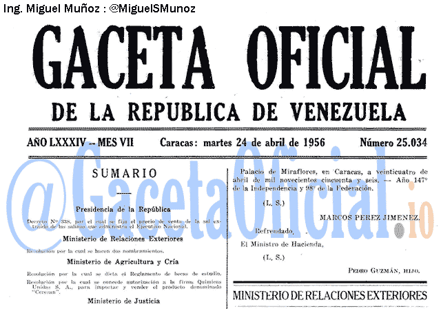 Gaceta Oficial 25034 del 24 Abril 1956