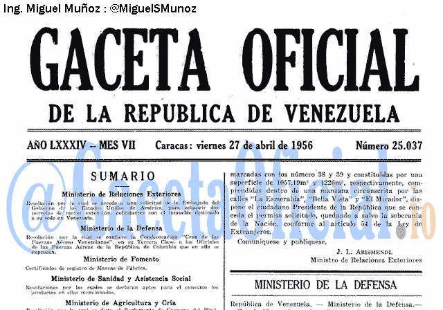 Gaceta Oficial 25037 del 27 Abril 1956