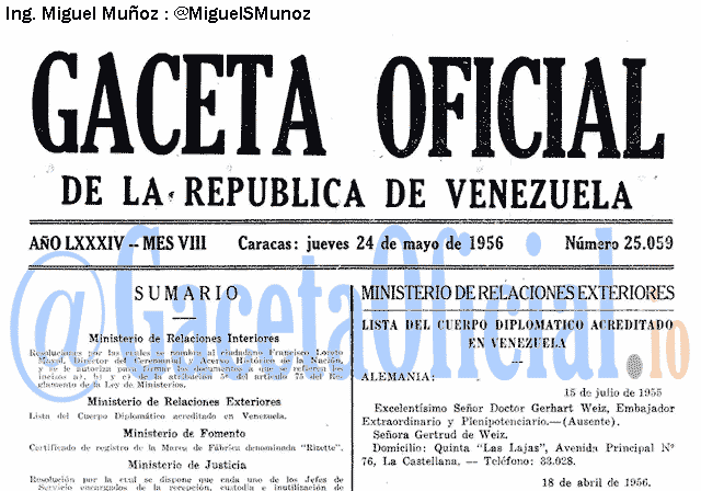 Gaceta Oficial 25059 del 24 Mayo 1956