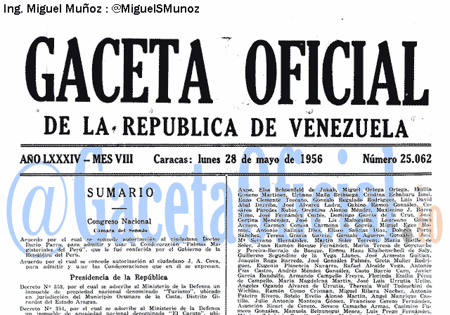Gaceta Oficial 25062 del 28 Mayo 1956
