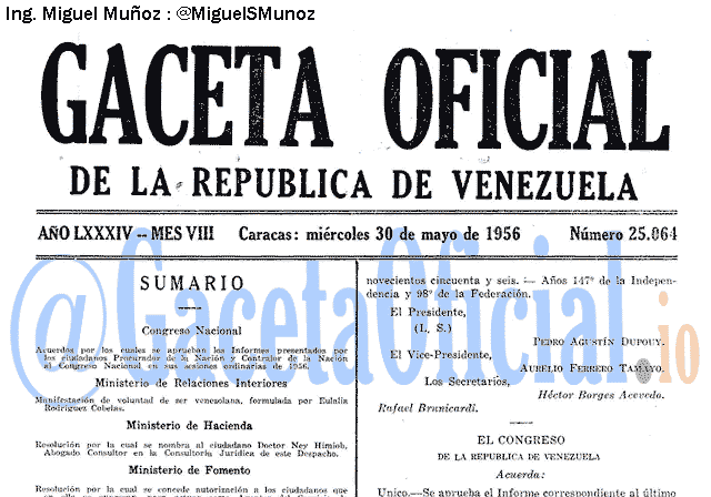 Gaceta Oficial 25064 del 30 Mayo 1956