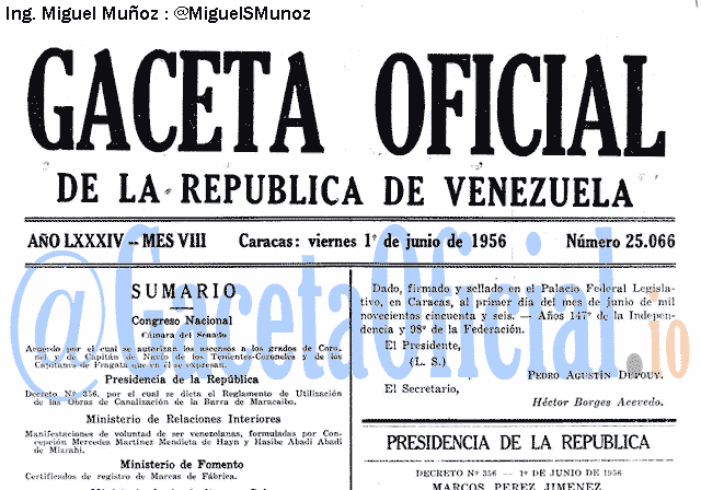 Gaceta Oficial 25066 del 1 Junio 1956