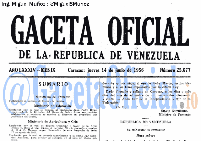 Gaceta Oficial 25077 del 14 Junio 1956