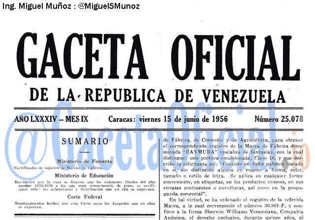 Gaceta Oficial 25078 del 15 Junio 1956