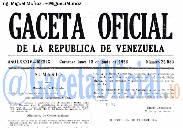 Gaceta Oficial 25080 del 18 Junio 1956
