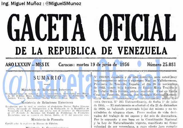 Gaceta Oficial 25081 del 19 Junio 1956