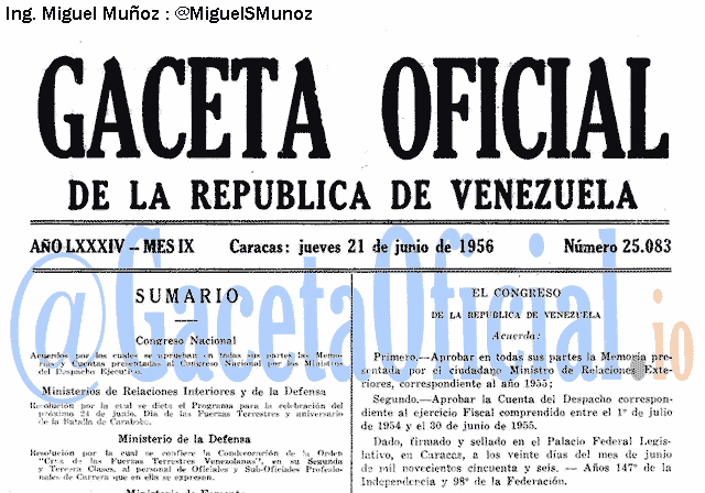 Gaceta Oficial 25083 del 21 Junio 1956