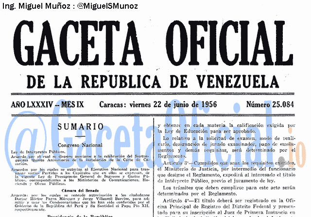 Gaceta Oficial 25084 del 22 Junio 1956